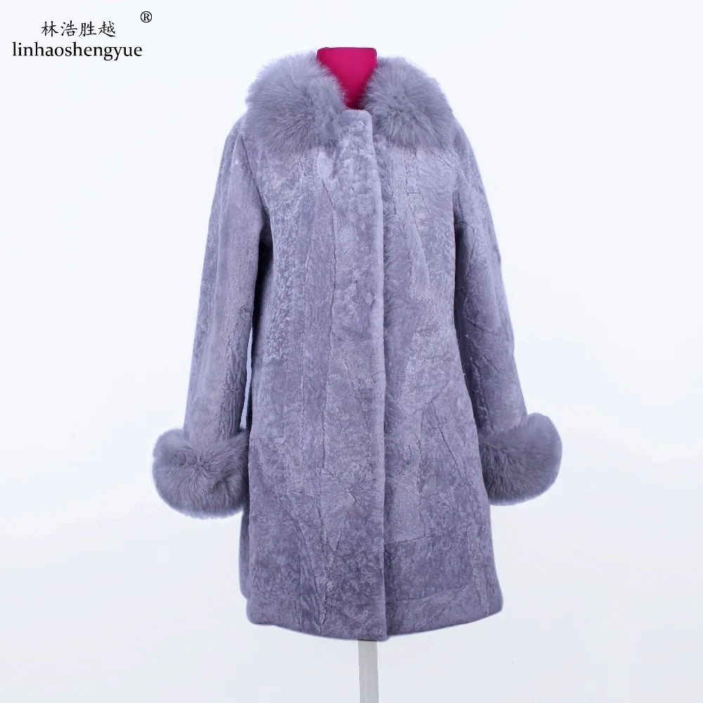 2018 НОВО модно дамско палто от овче кашмир с яка и маншети от естествен лисьего кожа . ' - ' . 0
