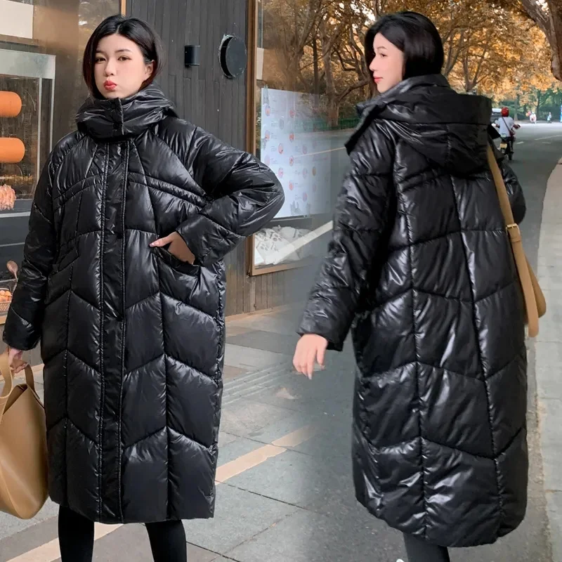 2023 Нова дамско зимно яке, дамско яке с памучна подплата, на корейското свободно памучни палто с качулка, дълги, паркове и свободна горна дреха оверсайз . ' - ' . 0