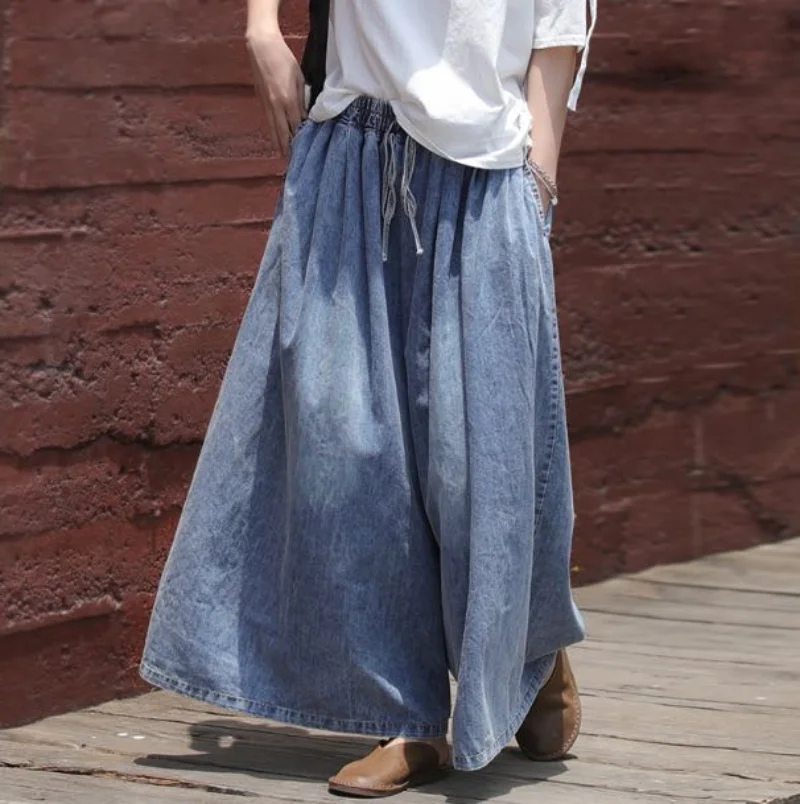 Пролет лято Памук 2023 Дънкови свободни широки дамски панталони с висока талия реколта ретро панталони дамски панталони реколта дрехи . ' - ' . 0