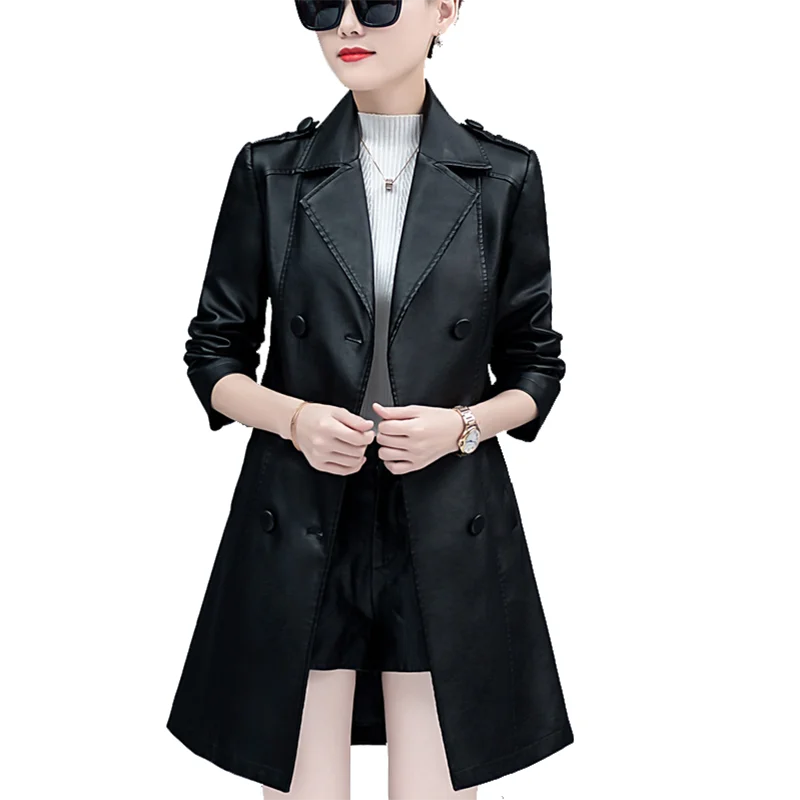 Специален размер 5XL дамски пролетно кожено яке, дамско яке със средна дължина, есен-зима, нова ветровка от изкуствена кожа tide slim-fit . ' - ' . 0