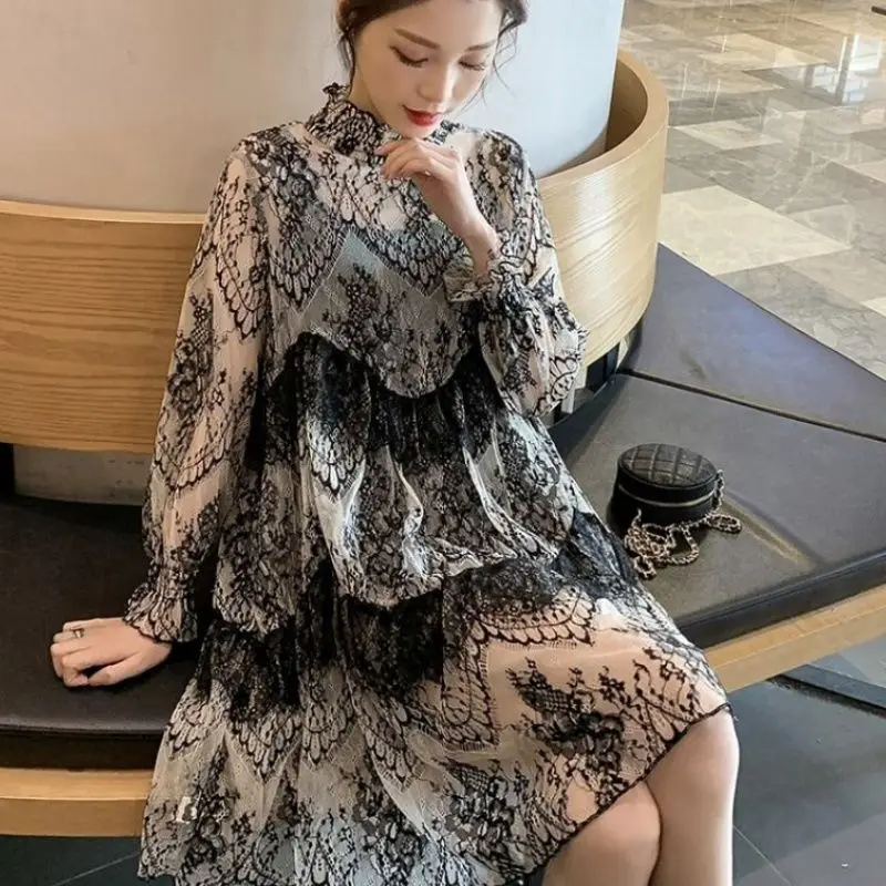 2023 Нови летни дамски големи размери на M-4XL Свободно ежедневното рокля женски реколта елегантни дантелени рокли midi в корейски стил Vestido J179 . ' - ' . 0