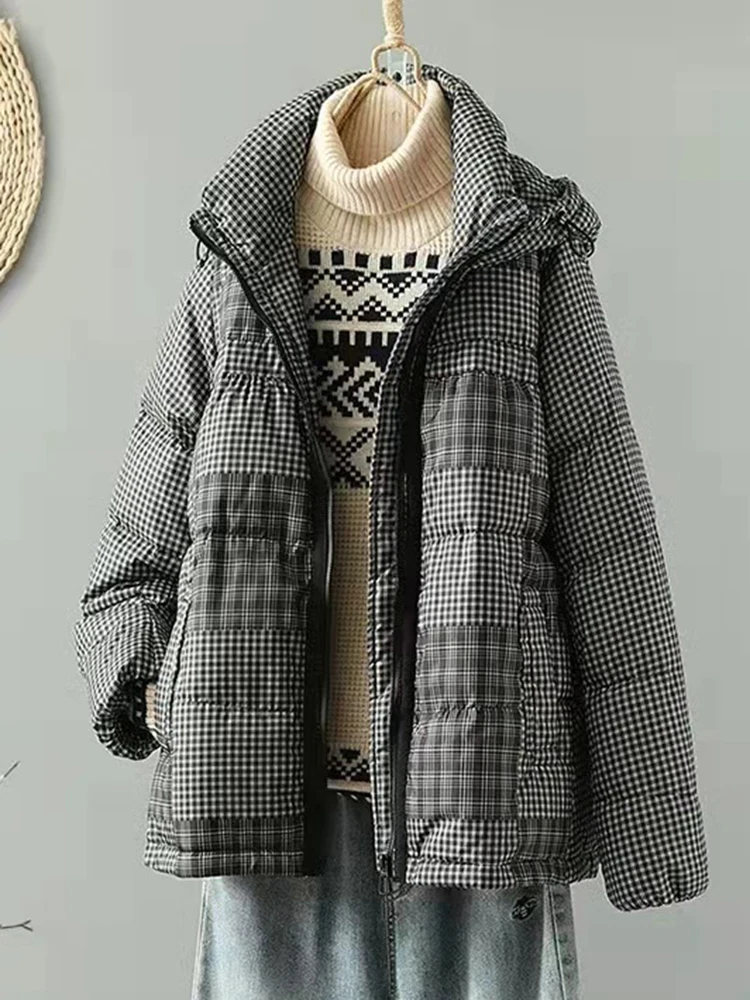 SEDUTMO/зимно палто на утином топола, дамско топло яке в гъста клетка с качулка, есенни ежедневни паркове с джобове голям размер ED1984 . ' - ' . 0