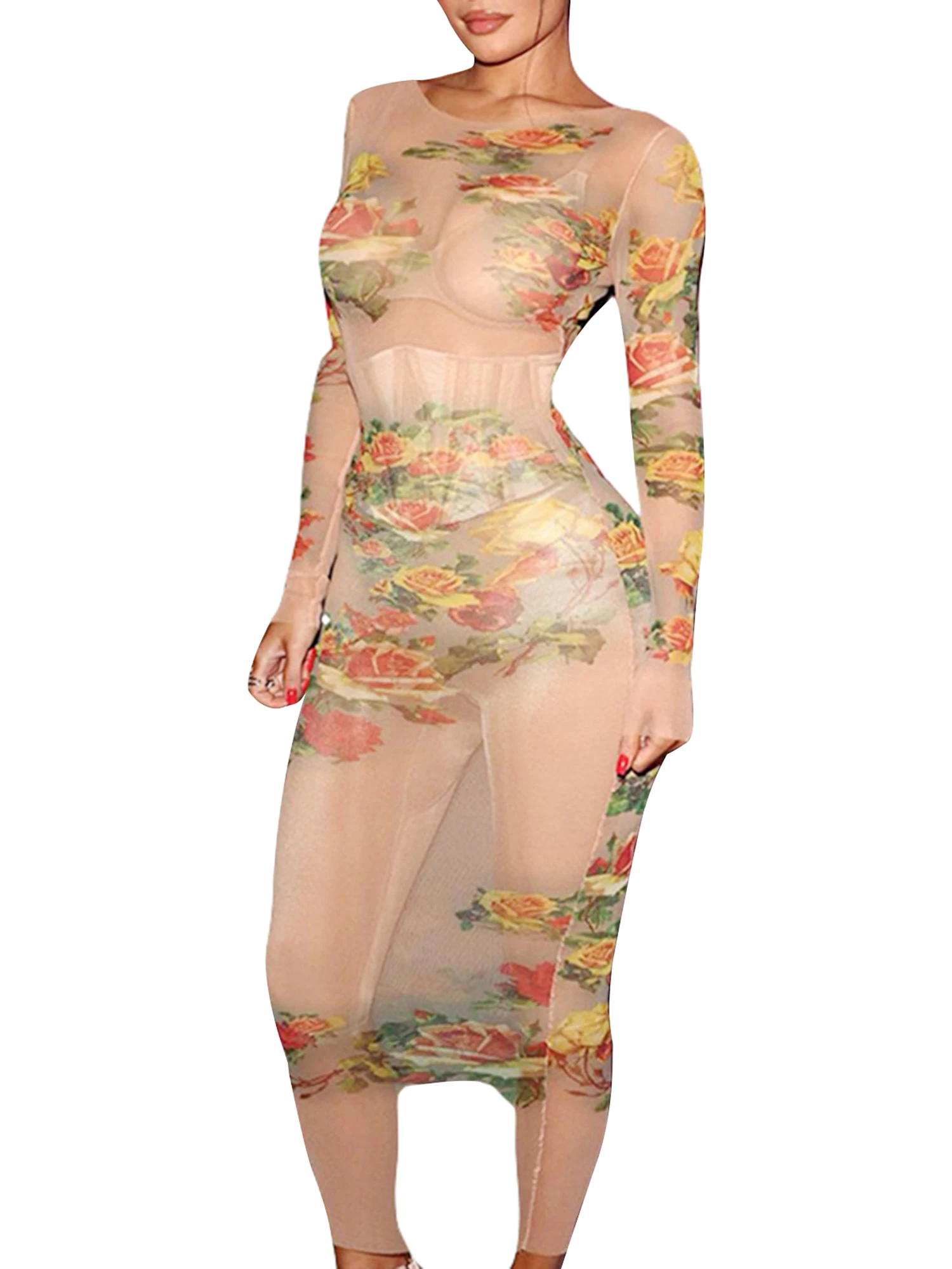 Жена, прозрачно дантелено дебнещ рокля миди с открити рамене и рюшами, елегантна вечерна рокля с флорални принтом за коктейльной партита . ' - ' . 0