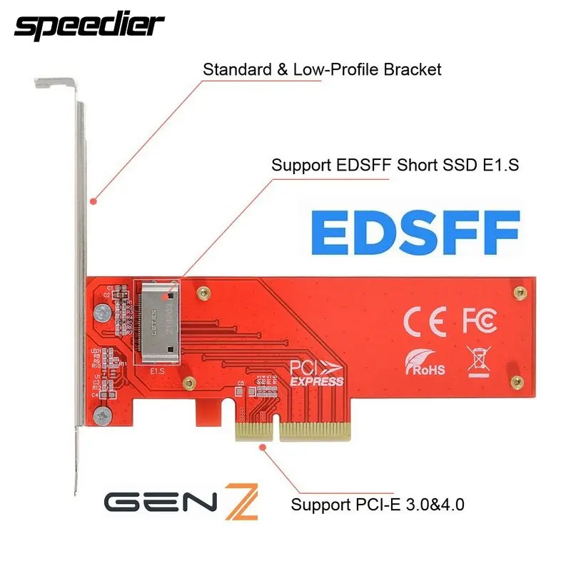 PCI-E4.0 4X хост-адаптер за линия NVMe 1U ГЕНЕРАЛ-Z EDSFF, кратък SSD устройство E1.S адаптер за носене . ' - ' . 0