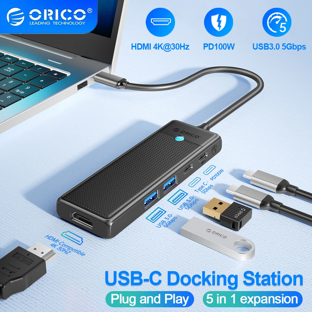 ORICO C USB хъб Type-C зарядно устройство за HDMI-com USB 3.0 адаптер 4K30Hz PD100W сплитер за четене на карти за КОМПЮТРИ и компютърни аксесоари . ' - ' . 0