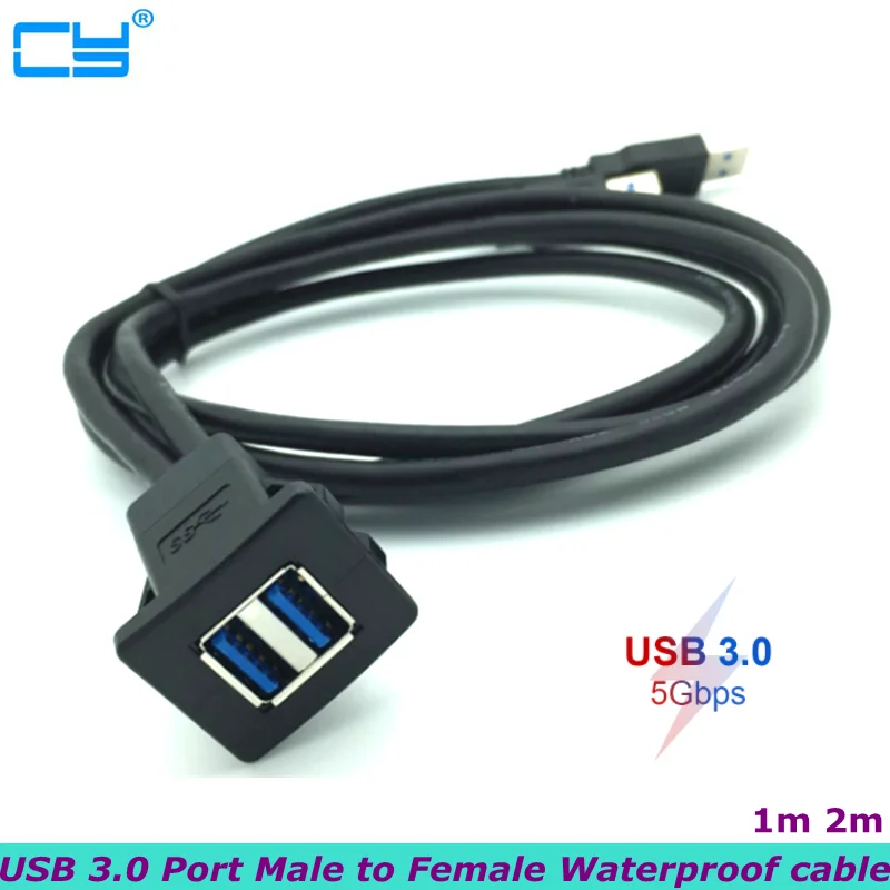 2 М 5 Gbit/с Водоустойчив вграден USB-удължител 2 порта USB 3.0 за мъже и жени Автомобилен мотор морски удължител на арматурното табло . ' - ' . 0