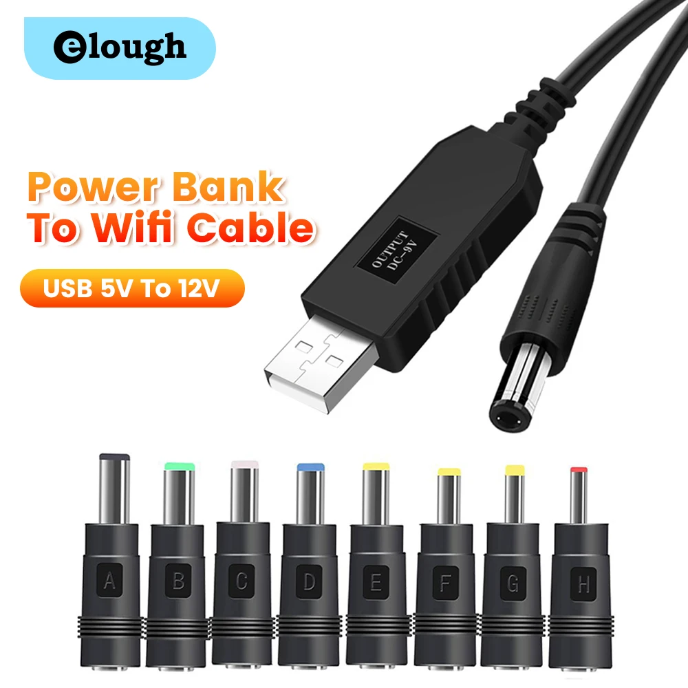 Кабелен конектор Elough WiFi за Powerbank, USB-кабел dc от 5 до 12 В, в повишаващ преобразувател, нагоре кабел за Wifi-рутер, модем, вентилатор, динамика . ' - ' . 0