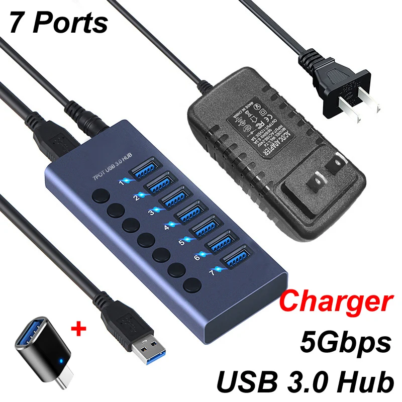 7 Портове USB 3.0 Хъб Зареждане 5 Gbit/с Влак Данни + Мощност ac 12v 3A 36 W Смяна Кабел За мобилен твърд диск клавиатура мишка . ' - ' . 0