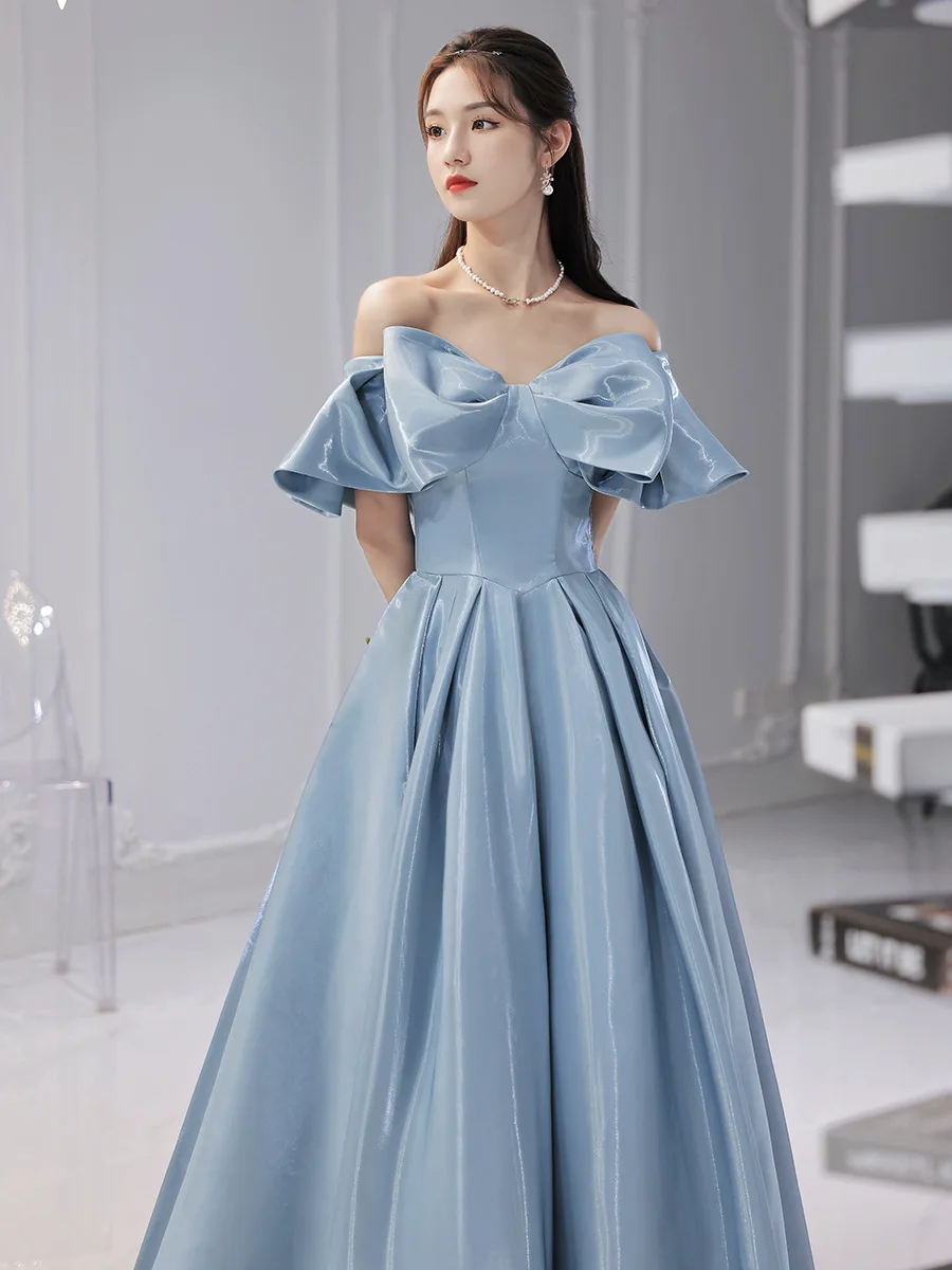Вечерна рокля женски темперамент 2022 година, ново вечер есен светло синя рокля, нишевое луксозно годишна среща водещ висок клас . ' - ' . 0