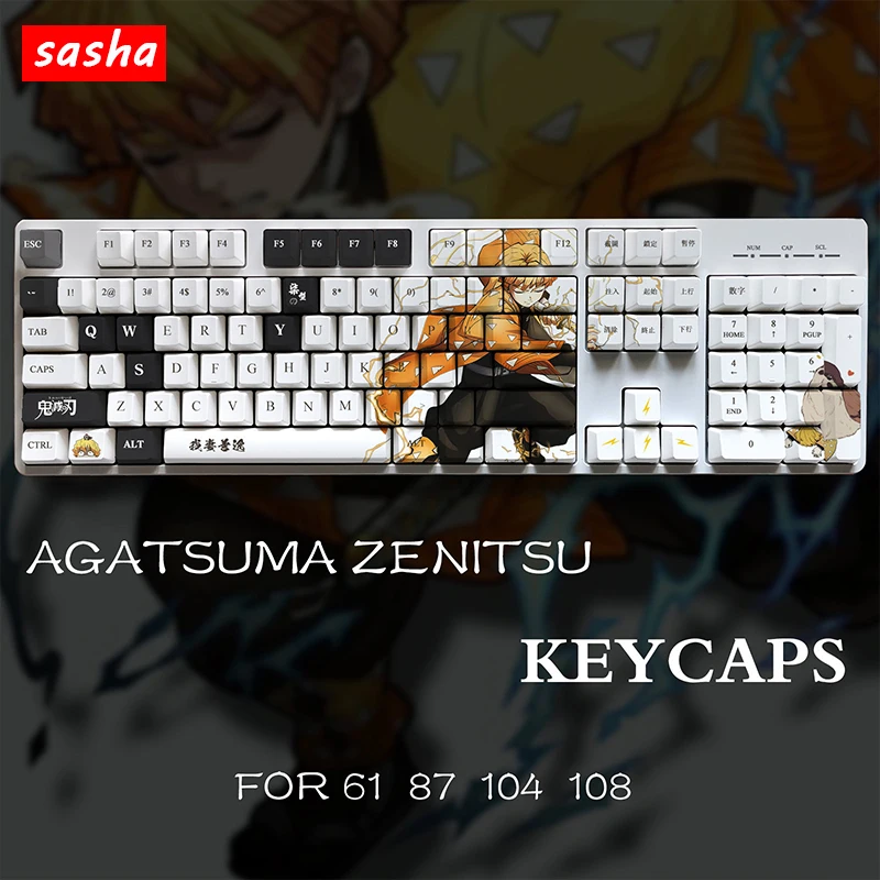 Demon Slayer Agatsuma Zenitsu 108 Keys Keycaps Xda Профил Pbt Keycaps Английски Боя По Поръчка Keycap За Механично подарък Keyboar . ' - ' . 0
