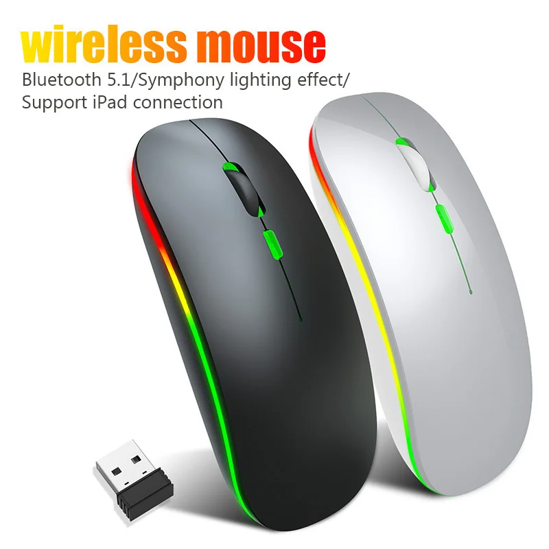 Безжична настолна мишка, USB зареждане, Bluetooth, подходящ за персонални компютри, игрови оптични устройства, ергономична и беззвучная, с led подсветка . ' - ' . 0
