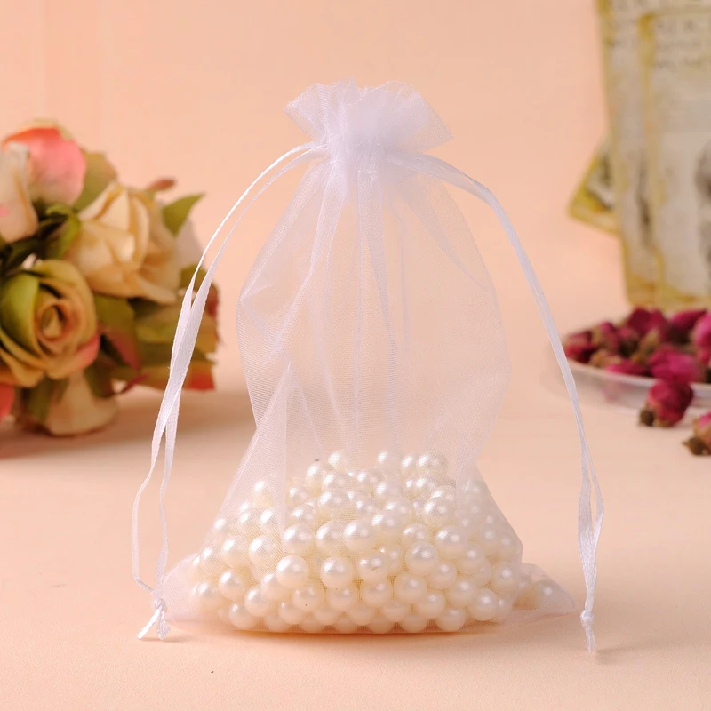 Бяла Подарък за Бижута От Органза Bgas Тюл Полза на Торби Бонбони Чанти, Вечерни Промоционални Индивидуален Лого 17x23 см, 500 бр/лот на Едро . ' - ' . 0