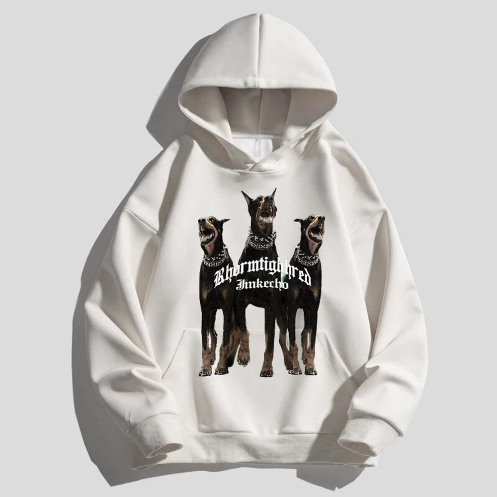 Hoody с участието на Доберман, луксозна марка мъжки и дамски памучен hoody с принтом кучета, по-големи размери, модерен градинска облекло с качулка . ' - ' . 0