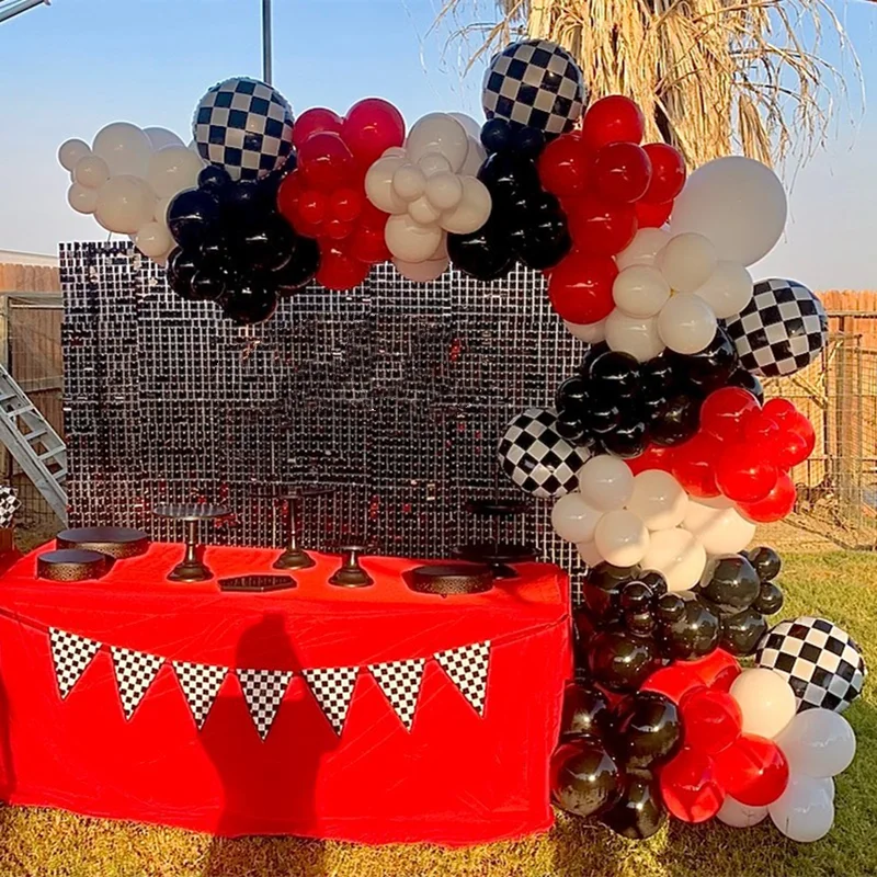 123 бр. балони за състезателен автомобил за рожден ден, бял, черен, червен балон, арка, венец за момчета, два бързи детски душ, аксесоари за парти по случай рождения ден . ' - ' . 0