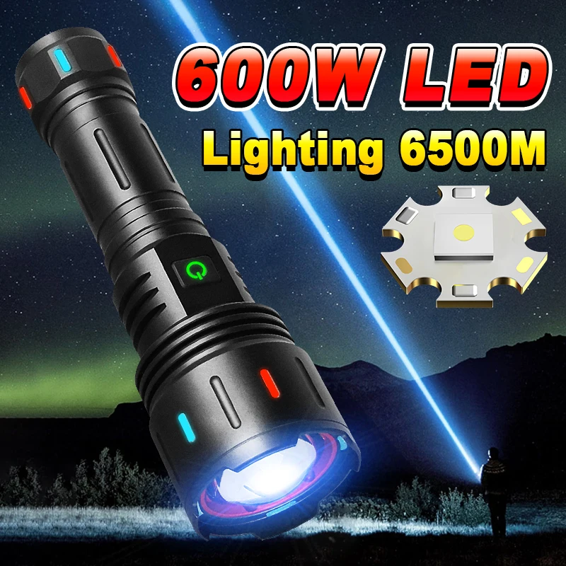 Ръчно led лампа с мощност 600 W, тактически фенер, кемпинговая светкавица, ультралегкий фенерче, мощен водоустойчива акумулаторна батерия . ' - ' . 0