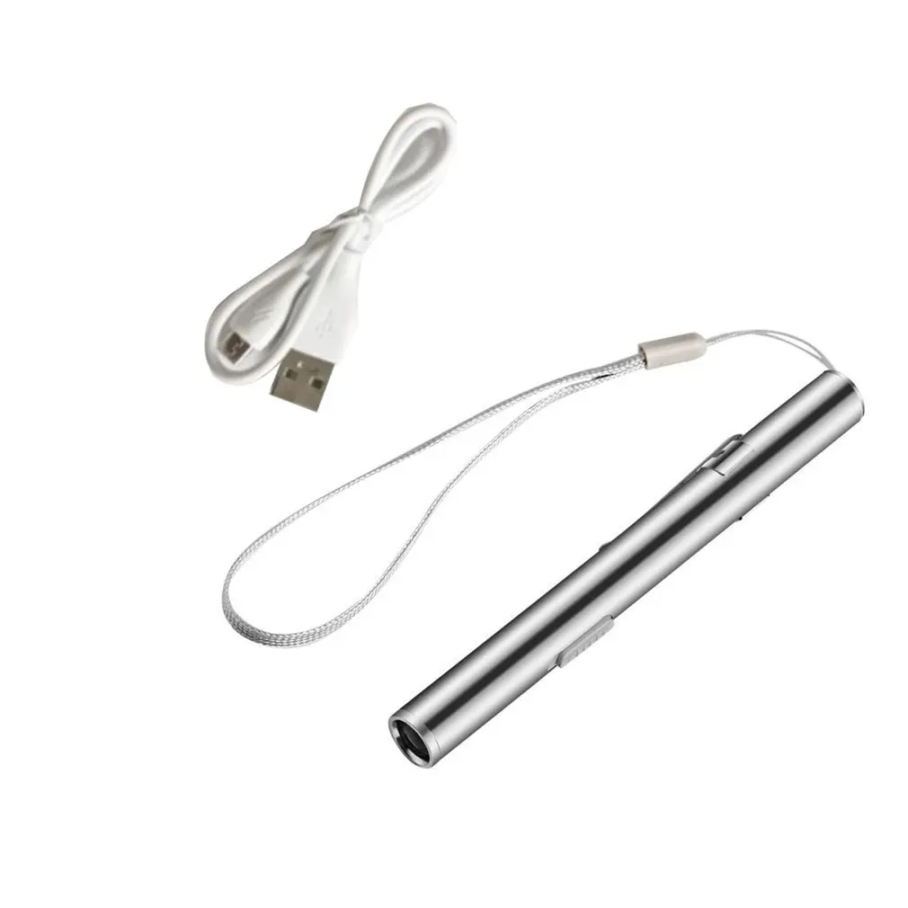 Горещ USB-акумулаторна мини джоб фенерче във формата на писалка, led фенерче с клипс от неръждаема стомана, сребърен джобен led фенерче-факел . ' - ' . 0