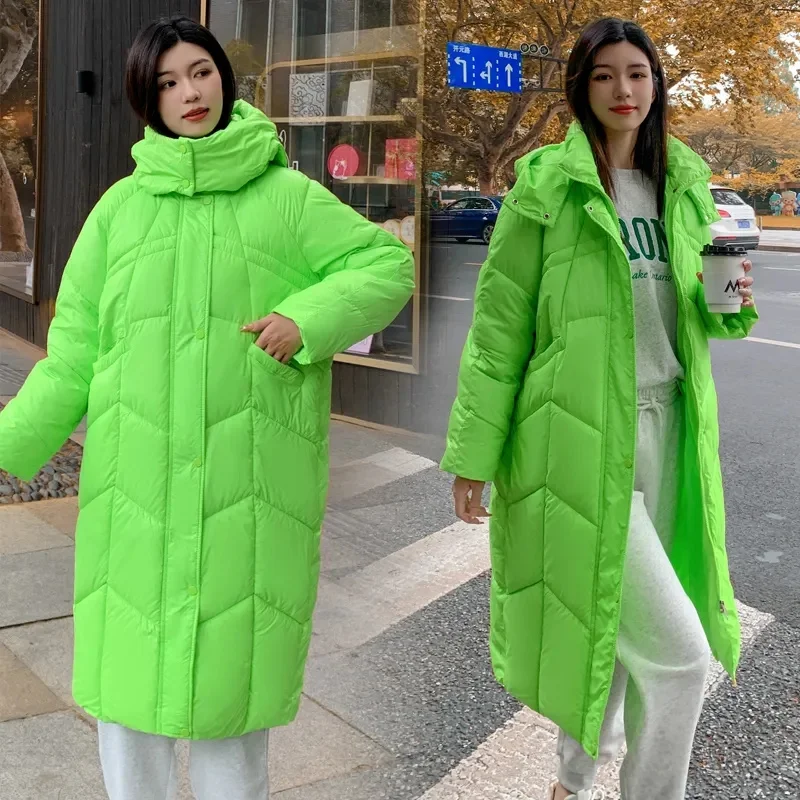 2023 Нова дамско зимно яке, дамско яке с памучна подплата, на корейското свободно памучни палто с качулка, дълги, паркове и свободна горна дреха оверсайз . ' - ' . 1