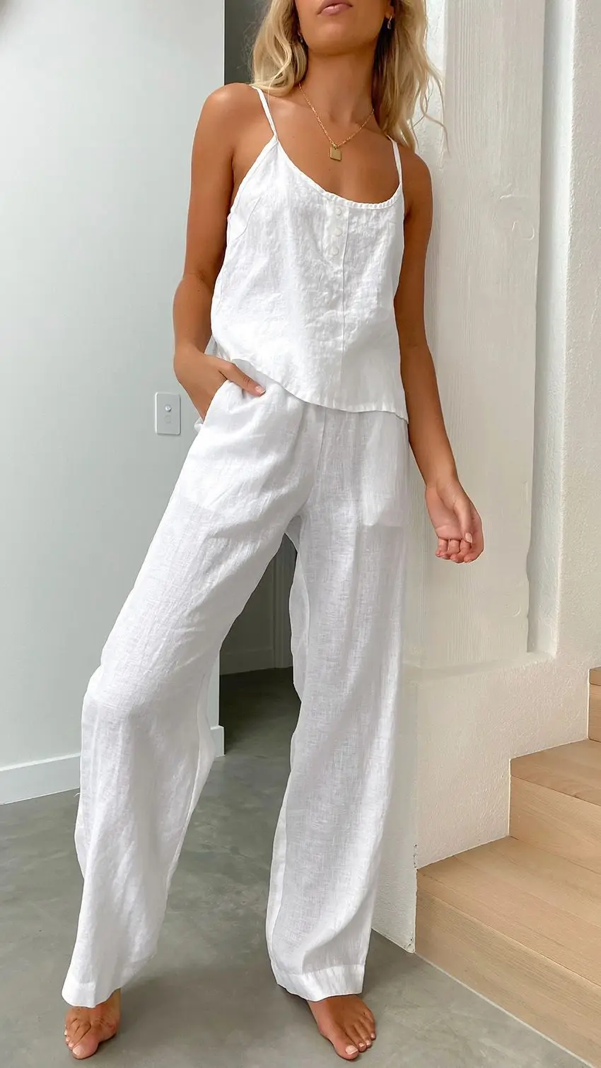 2023 Годишният памук лен женски костюм, най-комбинация, панталон с висока талия, женски комплект, ежедневни модерни меките свободни домашни костюми, дамски . ' - ' . 1