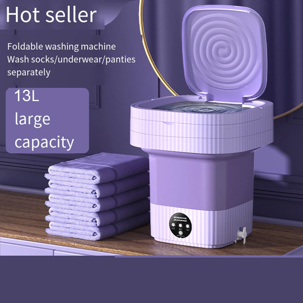 13Л Сгъваема преносима перална машина с една кофа за сушене на дрехи с голям капацитет, бельо, чорапи, сутиен, мини-машина за пътуване, домашно мини-машина . ' - ' . 1