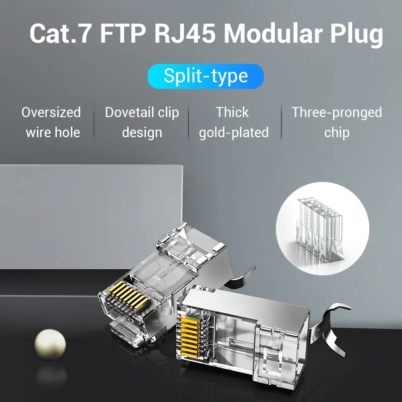 Vention Конектор RJ-45 Cat7 Модулен конектор за свързване на Ethernet кабел RJ-45 с позлатен глава Cat6 запресоване мрежов конектор за кримпване RJ-45 Cat7 . ' - ' . 1