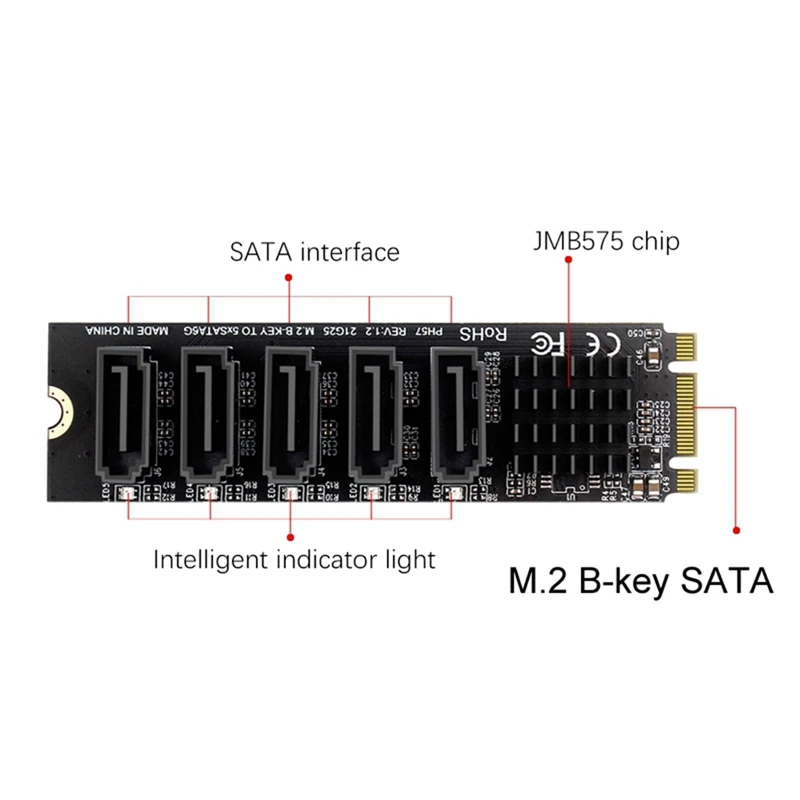 M. 2 NGFF B-Key Sata-SATA 5-Портов карта за разширяване на 6 Gbit/с Карта за разширяване на Чипсет JMB585 Поддържа SSD и HDD . ' - ' . 1