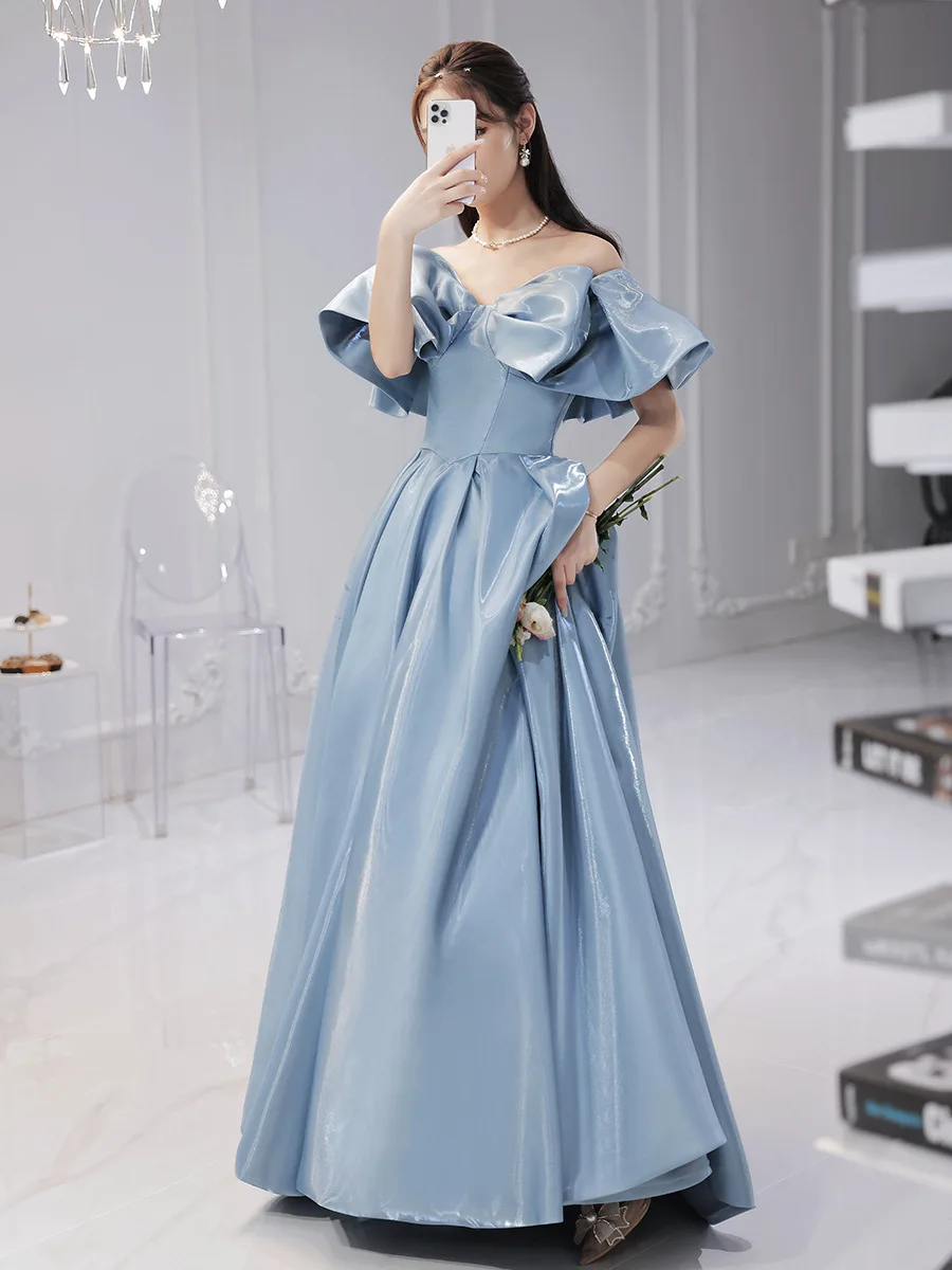 Вечерна рокля женски темперамент 2022 година, ново вечер есен светло синя рокля, нишевое луксозно годишна среща водещ висок клас . ' - ' . 1