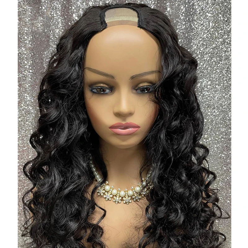 Бесклеевой перука с вълнообразни U-образна част от европейските човешка коса Remy с дължина 24 инча, еврейския мек перука от естествен цвят за черни жени за всеки ден . ' - ' . 1