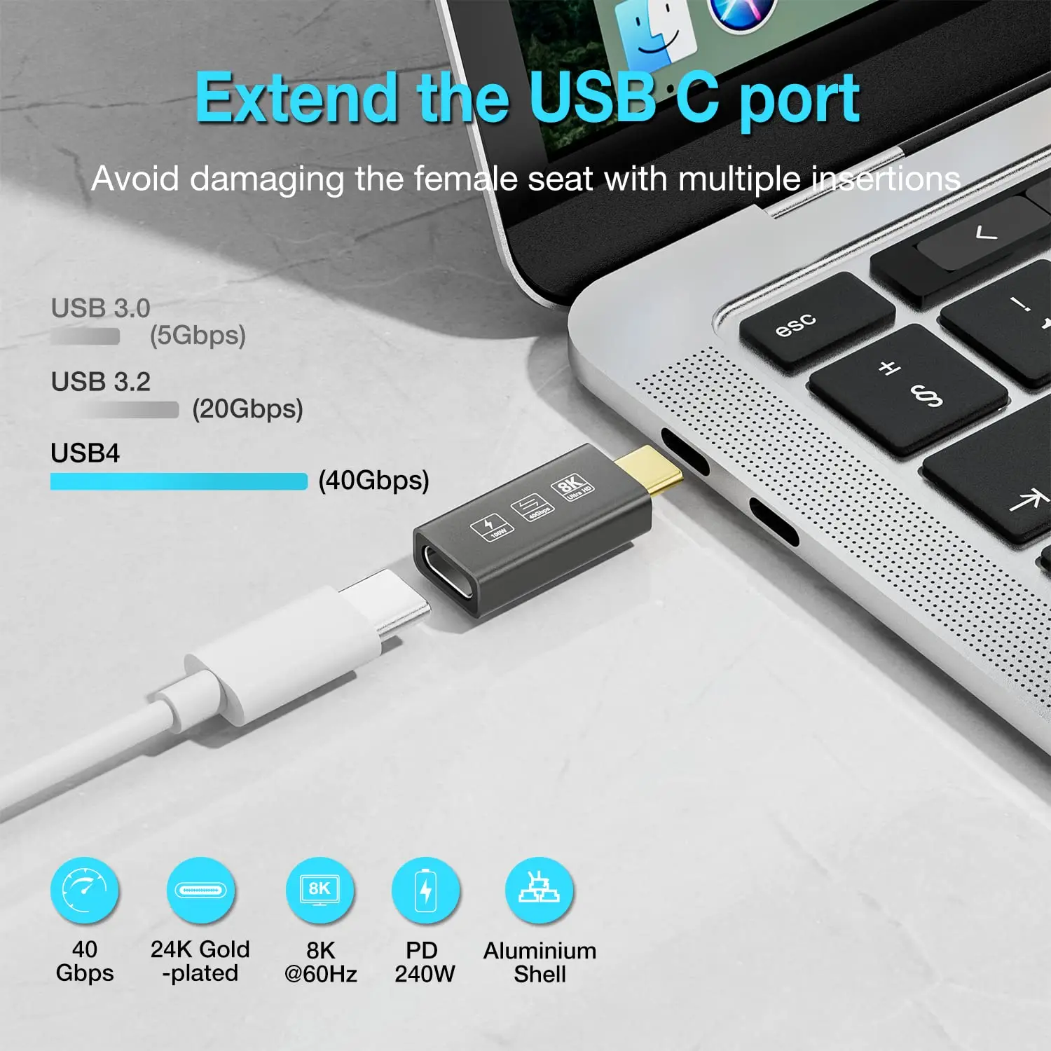 Удлинительный конектор USB4 8K 2 бр./опаковане. Директен Thunderbolt 4, Съвместим с Type-C, Бързо Зареждане, Трансфер на данни . ' - ' . 1