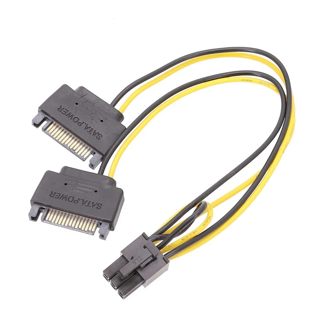 SATA 2x15Pin към видео карта PCI-e 6-пинов штекерный кабел SATA dual 15pin за графика на процесора 6pin штекерный кабел-адаптер 15 см 18AWG . ' - ' . 1