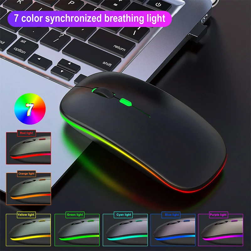 Безжична настолна мишка, USB зареждане, Bluetooth, подходящ за персонални компютри, игрови оптични устройства, ергономична и беззвучная, с led подсветка . ' - ' . 1