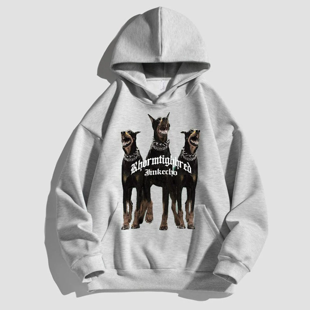 Hoody с участието на Доберман, луксозна марка мъжки и дамски памучен hoody с принтом кучета, по-големи размери, модерен градинска облекло с качулка . ' - ' . 1