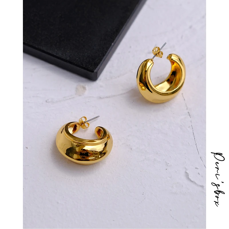 Peri'S Box Шик златни малки открити обеци-халки за жени, ефектни геометрични обеци, минималистичные метални, месингови обеци 2019 . ' - ' . 1