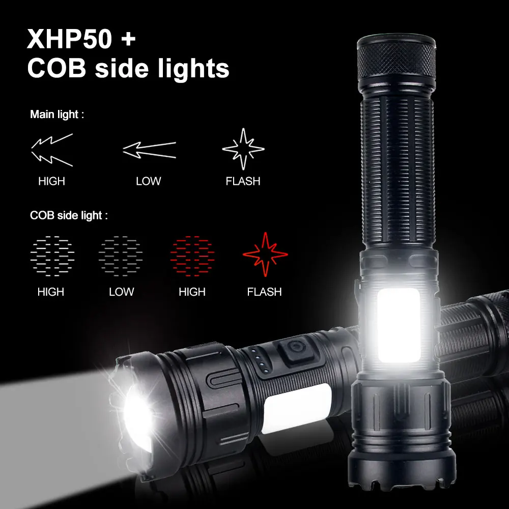 XHP50 led фенерче супер ярък Usb акумулаторна фенерче с увеличение Ръчно USB акумулаторна батерия led фенерче водоустойчива . ' - ' . 1
