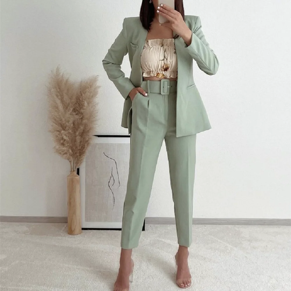 Дамски костюми 2023, пролетта на модерен обикновен тънък сако, дамски панталон-молив с висока талия, офис дамски комплекти от 2 теми, ежедневни дрехи за пътуване . ' - ' . 2