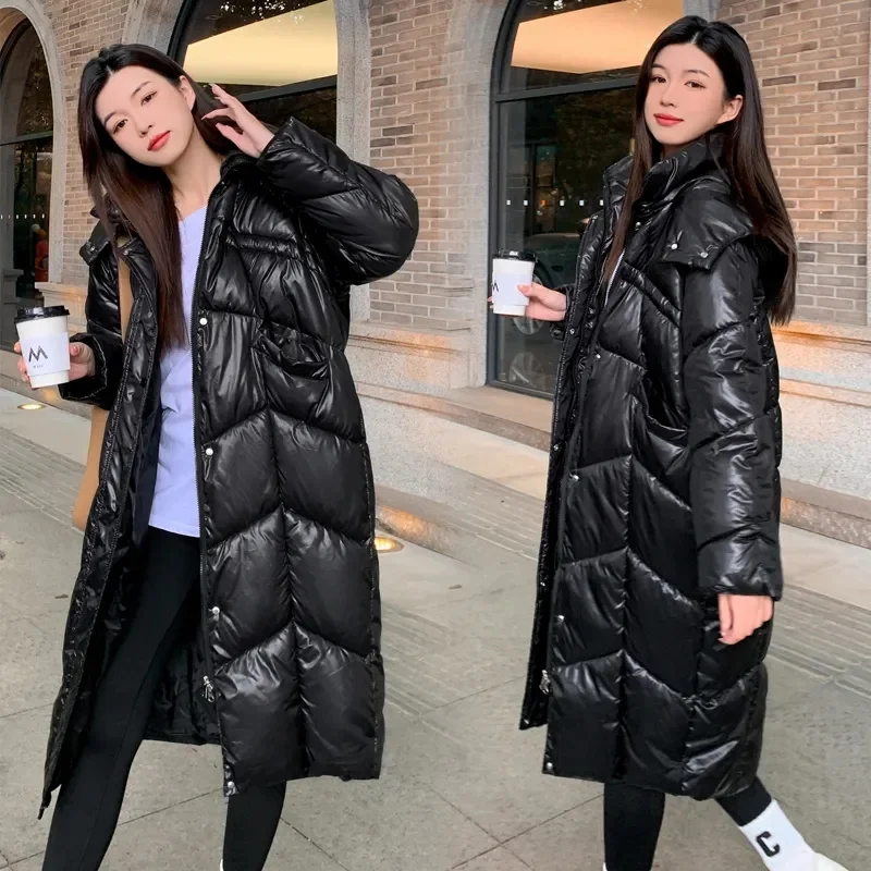 2023 Нова дамско зимно яке, дамско яке с памучна подплата, на корейското свободно памучни палто с качулка, дълги, паркове и свободна горна дреха оверсайз . ' - ' . 2