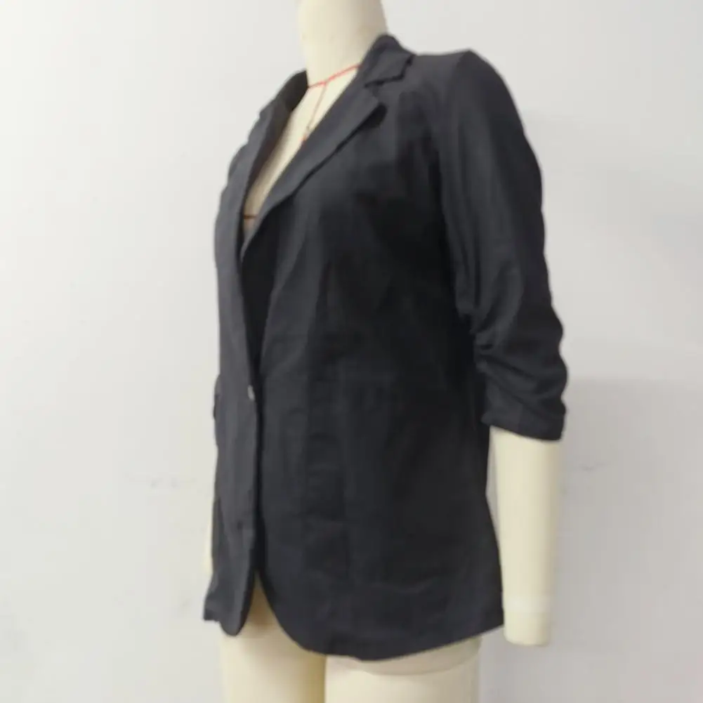 Дамско палто с джобове, стилен женски жилетка свободно намаляване на една пуговице с ревера, ръкав три четвърти, за бизнес, за допълнително . ' - ' . 2