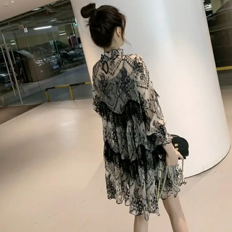 2023 Нови летни дамски големи размери на M-4XL Свободно ежедневното рокля женски реколта елегантни дантелени рокли midi в корейски стил Vestido J179 . ' - ' . 2