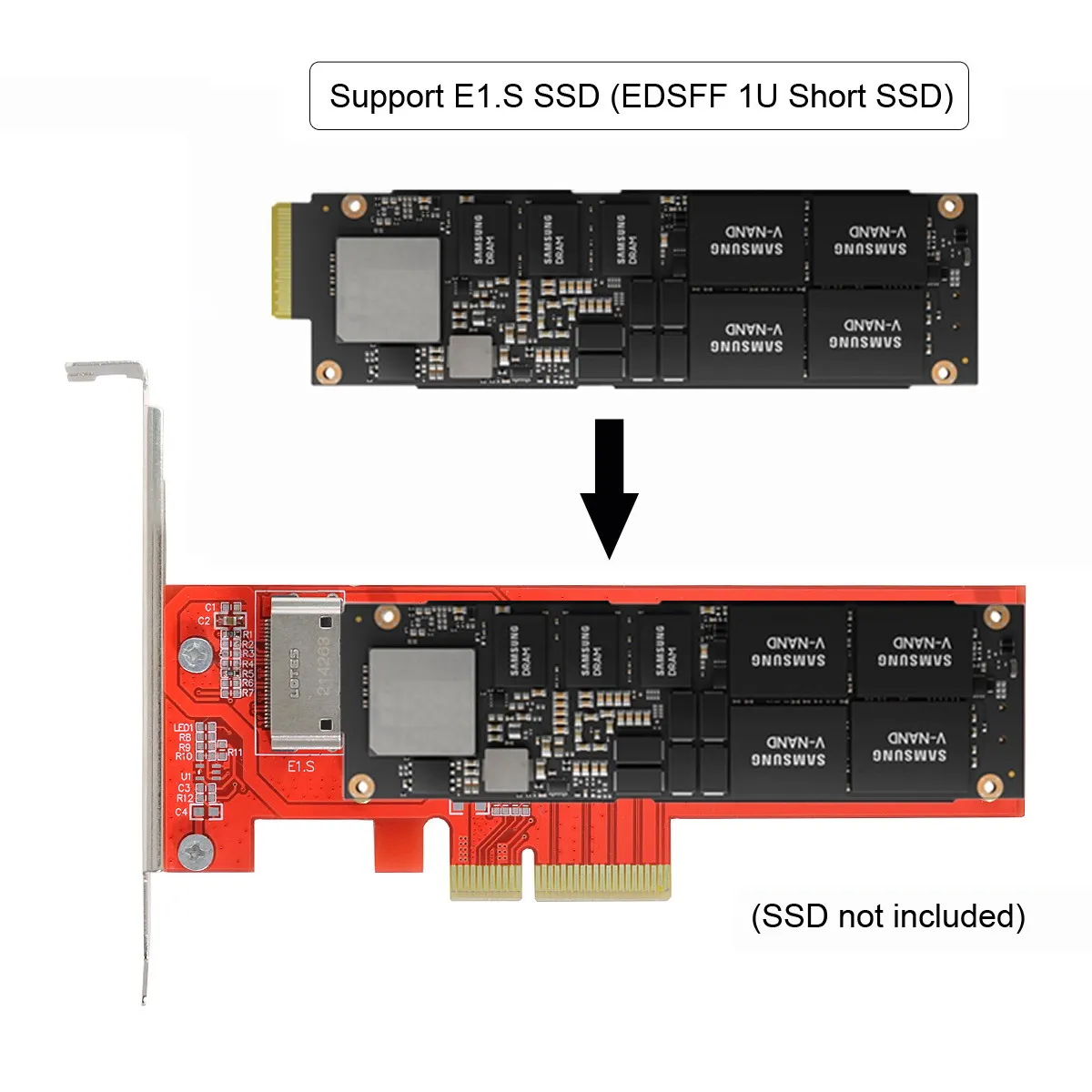 PCI-E4.0 4X хост-адаптер за линия NVMe 1U ГЕНЕРАЛ-Z EDSFF, кратък SSD устройство E1.S адаптер за носене . ' - ' . 2