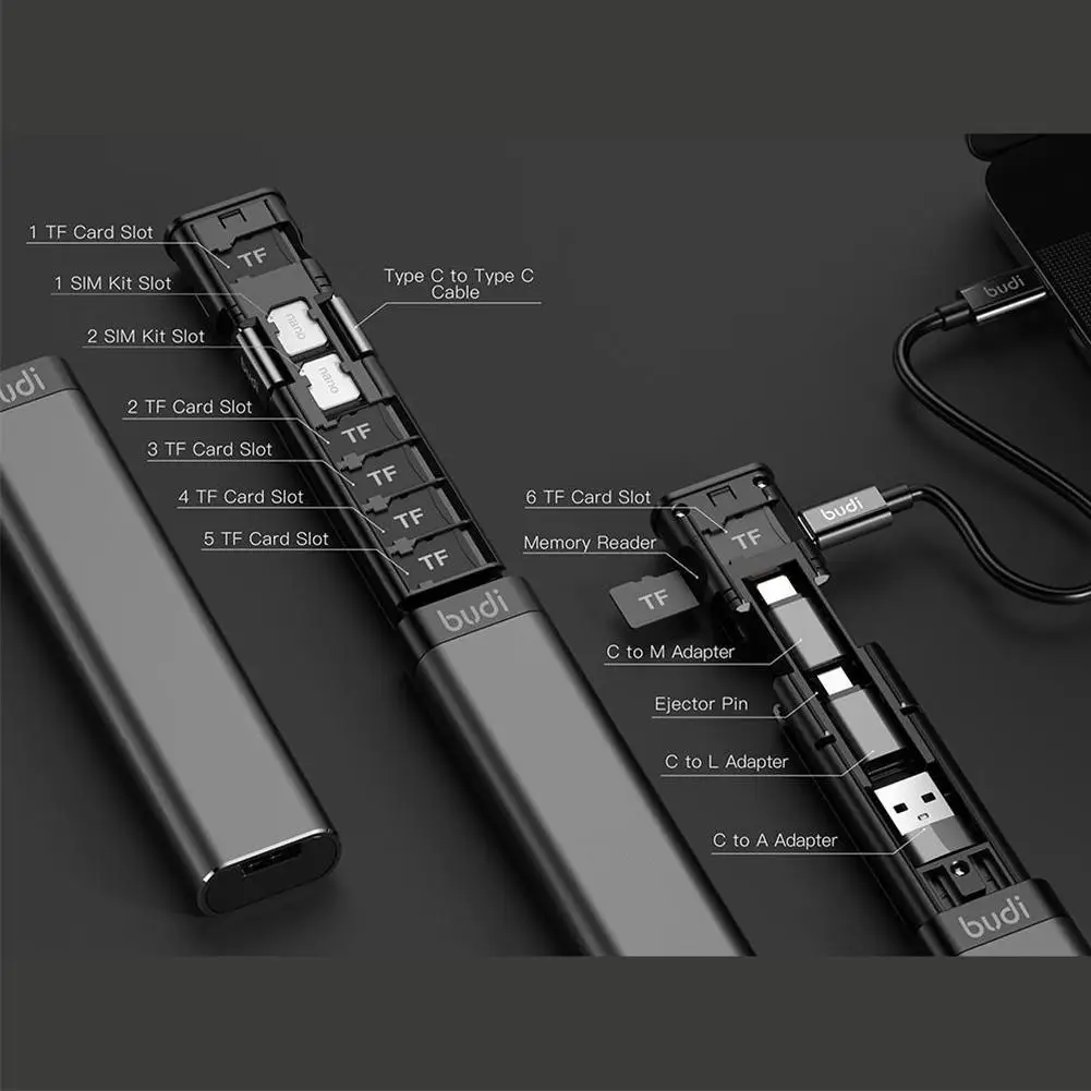 2023 BUDI Многофункционален смарт адаптер за съхранение на карти, кабел за трансфер на данни, USB кутия, универсално зарядно устройство с мощност 15 W за Huawei Samsung Super . ' - ' . 2