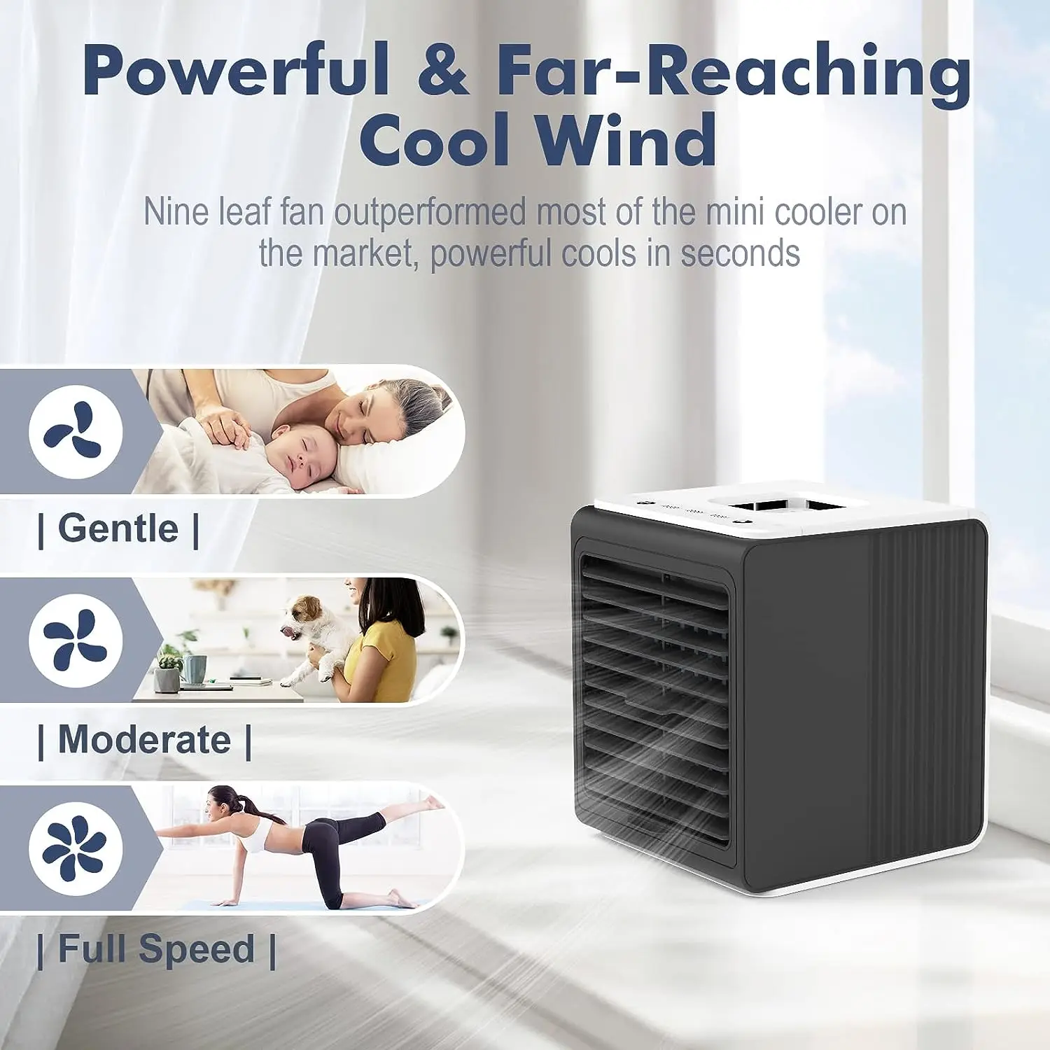 Климатик, един изпарителен охладител на въздуха, захранван от батерия 2000 mah и USB батерия, персонален охладител на въздуха влагозадържащ, 3 степени на светлина . ' - ' . 2