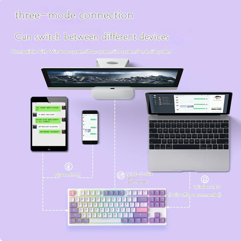 Dareu Ek87 Безжична ръчна клавиатура трехрежимная 2,4 g Bluetooth Жичен детска офис по индивидуална гореща замяна за настолни лаптопи . ' - ' . 2