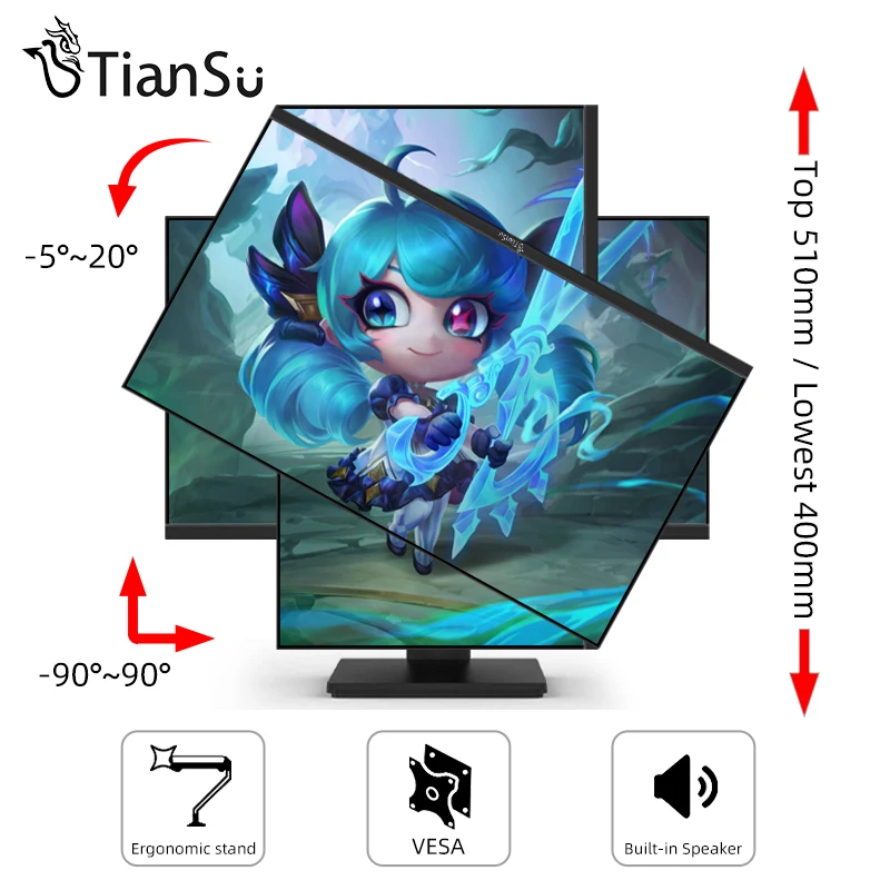 TIANSU 24-Инчов монитор 2K 165 Hz PC Gamer IPS Слот Монитори 144 Hz 2560*1440 p Full HD Настолен Дисплей, HDMI, DP Компютърен Монитор . ' - ' . 2