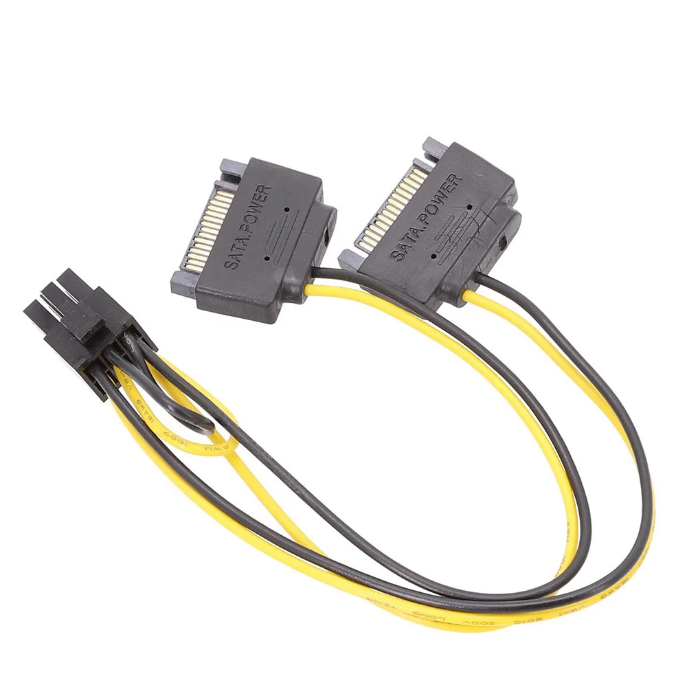 SATA 2x15Pin към видео карта PCI-e 6-пинов штекерный кабел SATA dual 15pin за графика на процесора 6pin штекерный кабел-адаптер 15 см 18AWG . ' - ' . 2