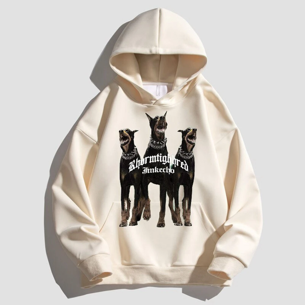 Hoody с участието на Доберман, луксозна марка мъжки и дамски памучен hoody с принтом кучета, по-големи размери, модерен градинска облекло с качулка . ' - ' . 2