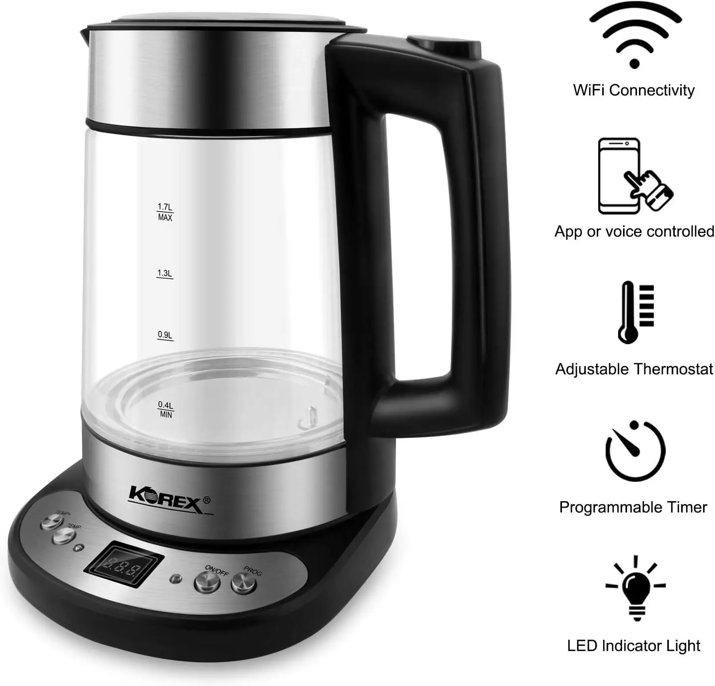 Кана за вода Стъклен Нагревател Бойлер Подходящ за WIFI APP Алекса Google Home Помощник 1.7 Л Отличен за приготвяне на кафе, Чай, мляко, Когато се нагрее прекомерно . ' - ' . 2