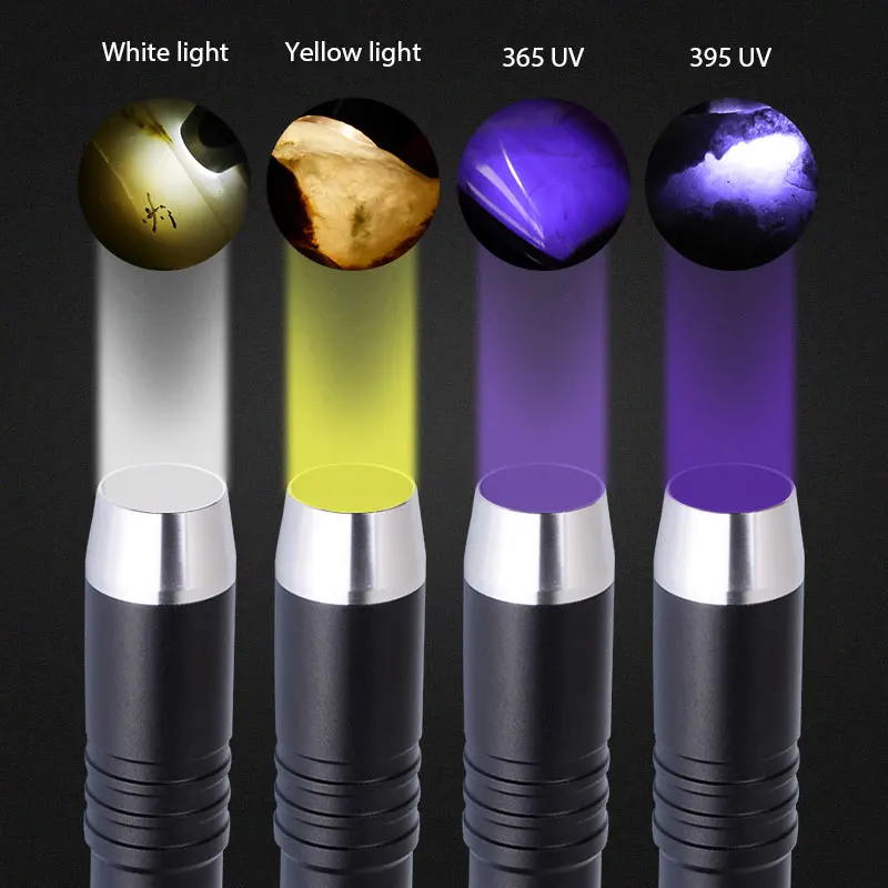 Ултравиолетова Светлина, 8 W Бяло + Жълто + 365 нм + 395нм UV Led Фенерче Детектор на Петна от Урина домашни любимци Идентификация на скъпоценни Камъни + 18650 + зарядно устройство . ' - ' . 2