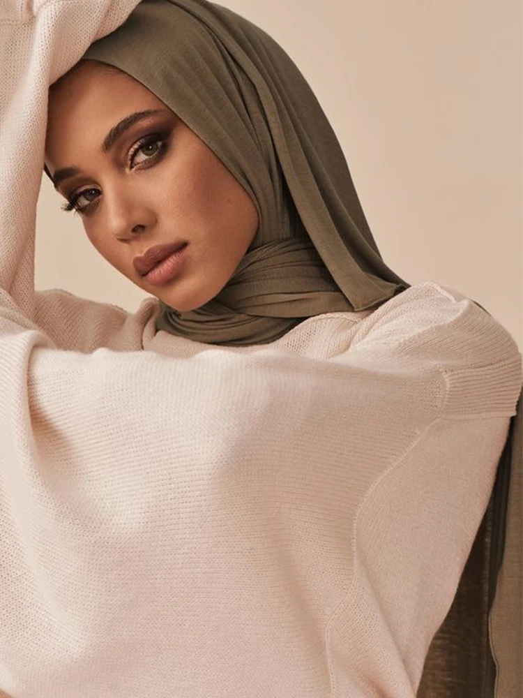 Модни Обикновен Цвят, Мек Памук Джърси, Мюсюлмански Шал, Hijabs, Дълъг Шал, Тюрбан, Ислямски Кърпичка, Тайна, Африканска Превръзка На Главата, 170x60 см . ' - ' . 2