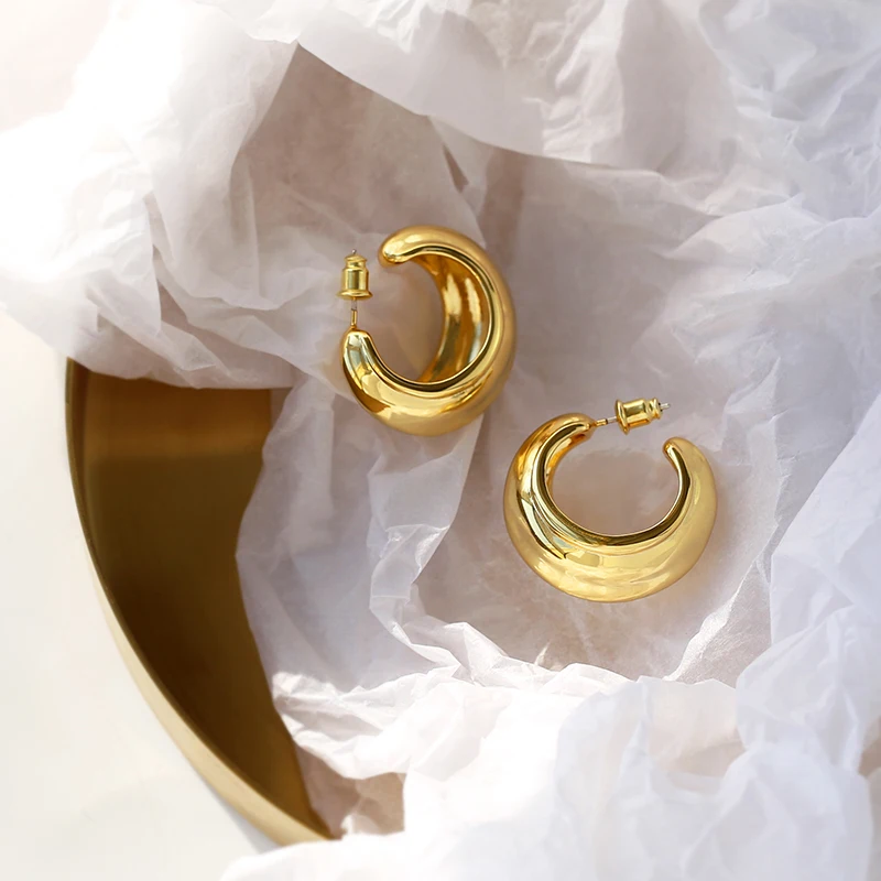 Peri'S Box Шик златни малки открити обеци-халки за жени, ефектни геометрични обеци, минималистичные метални, месингови обеци 2019 . ' - ' . 2