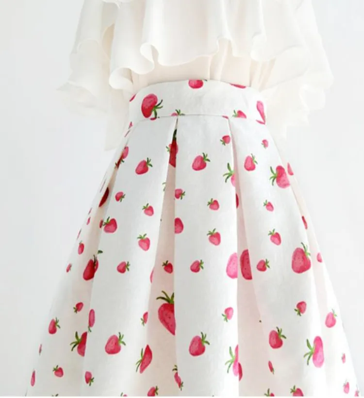 Пролет-лято жакард бални поли с принтом ягоди, дамски чадъри за партита с висока талия . ' - ' . 3