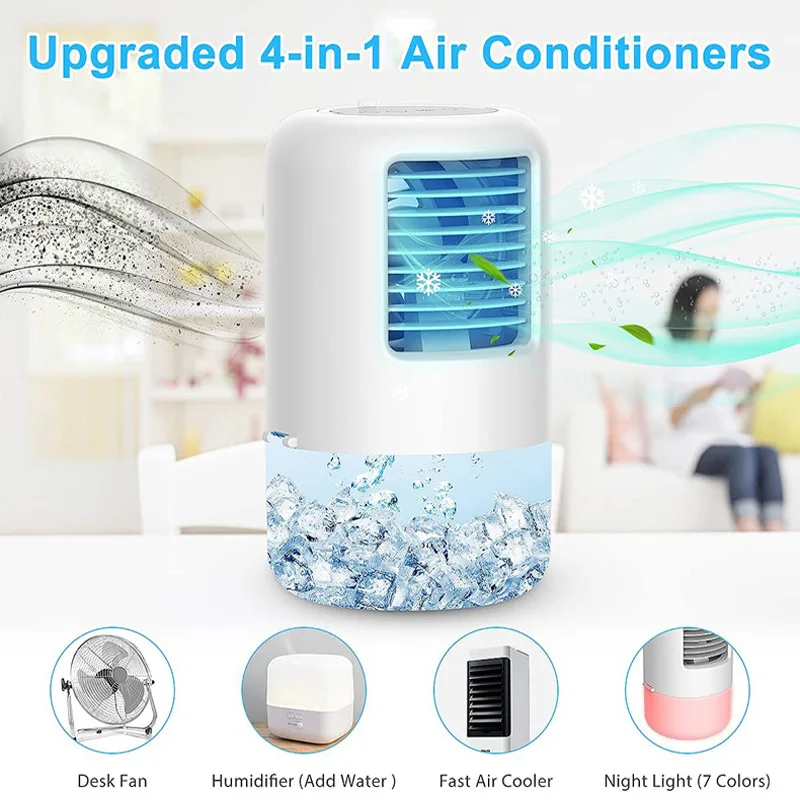 Преносим климатик, Мини електрически вентилатор на охладителя USB Цветна атмосфера Леки настолни вентилатори водно охлаждане Овлажнители за дома . ' - ' . 3
